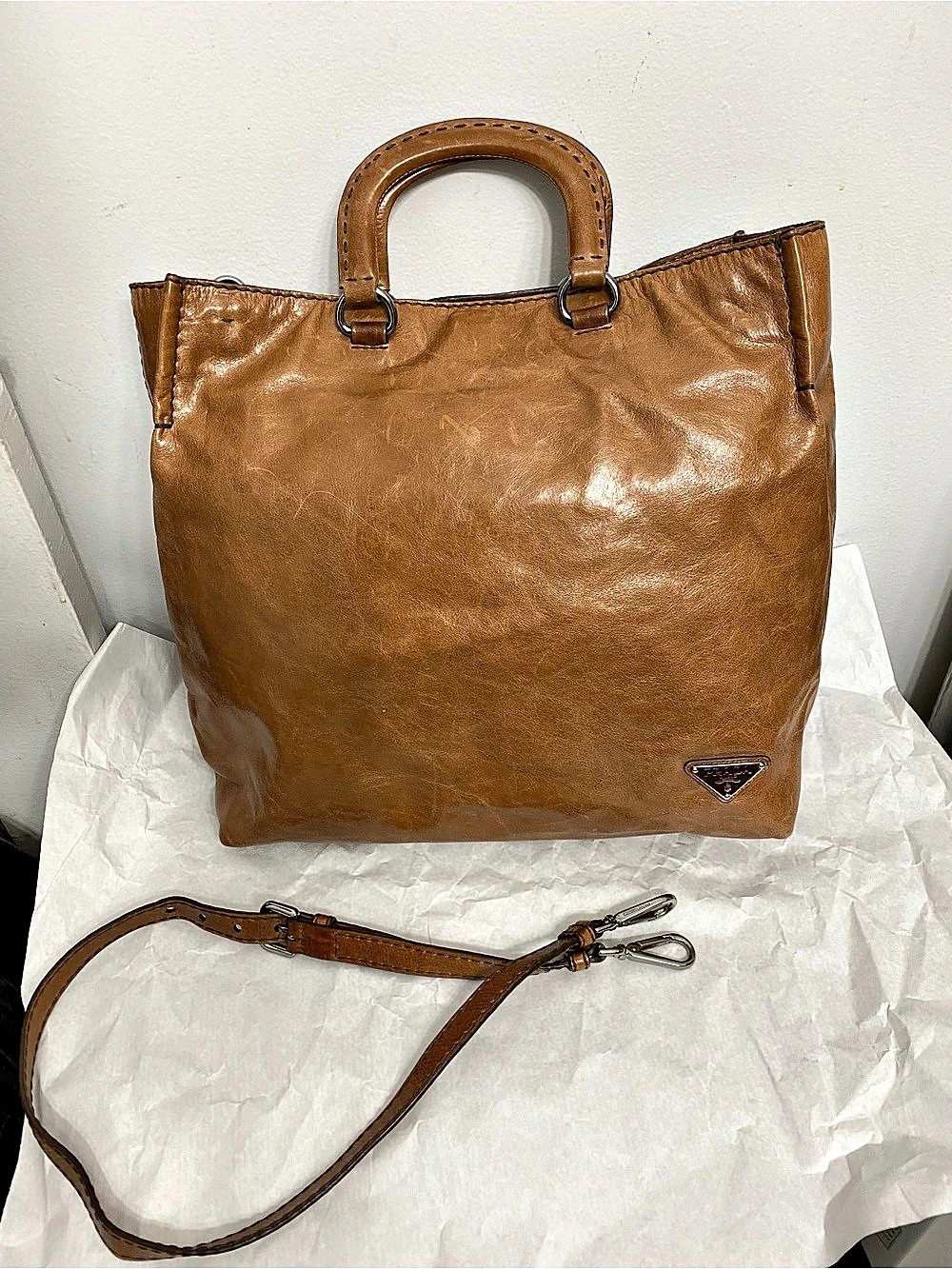 Prada Brown Leather handbag/Tote